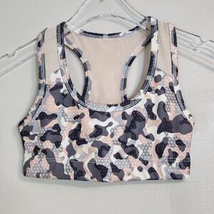 🆓️ W/ $35 Purchase! Old Navy Active Kids Pink/Grey Camo Sports Bra, Size 4/5 🆕